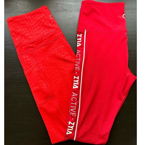 Bundle Of Two ZYIA Activewear Leggings In Red & Bright Orange Size 4 - Picture 1 of 9